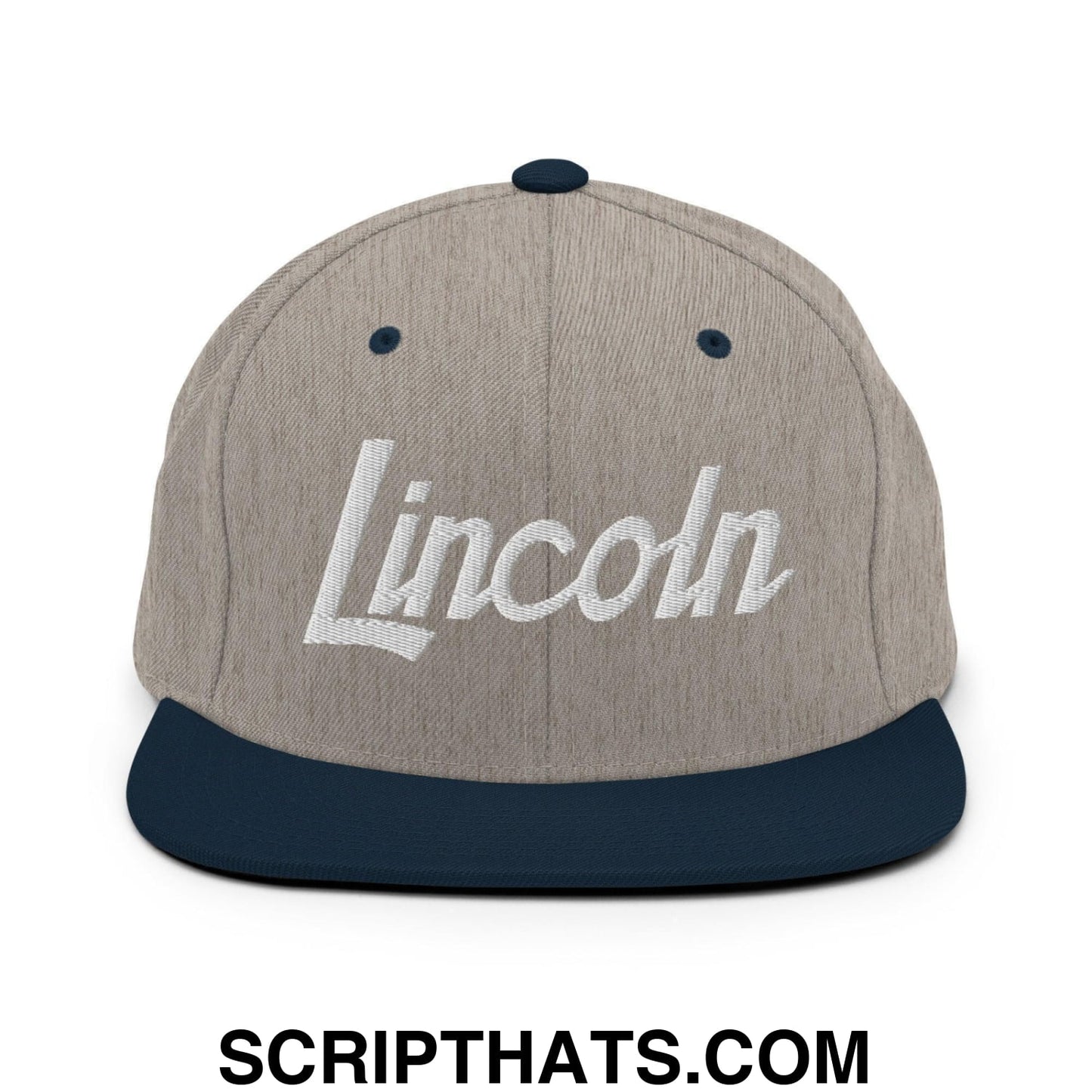 Lincoln Script Snapback Hat Heather Grey Navy