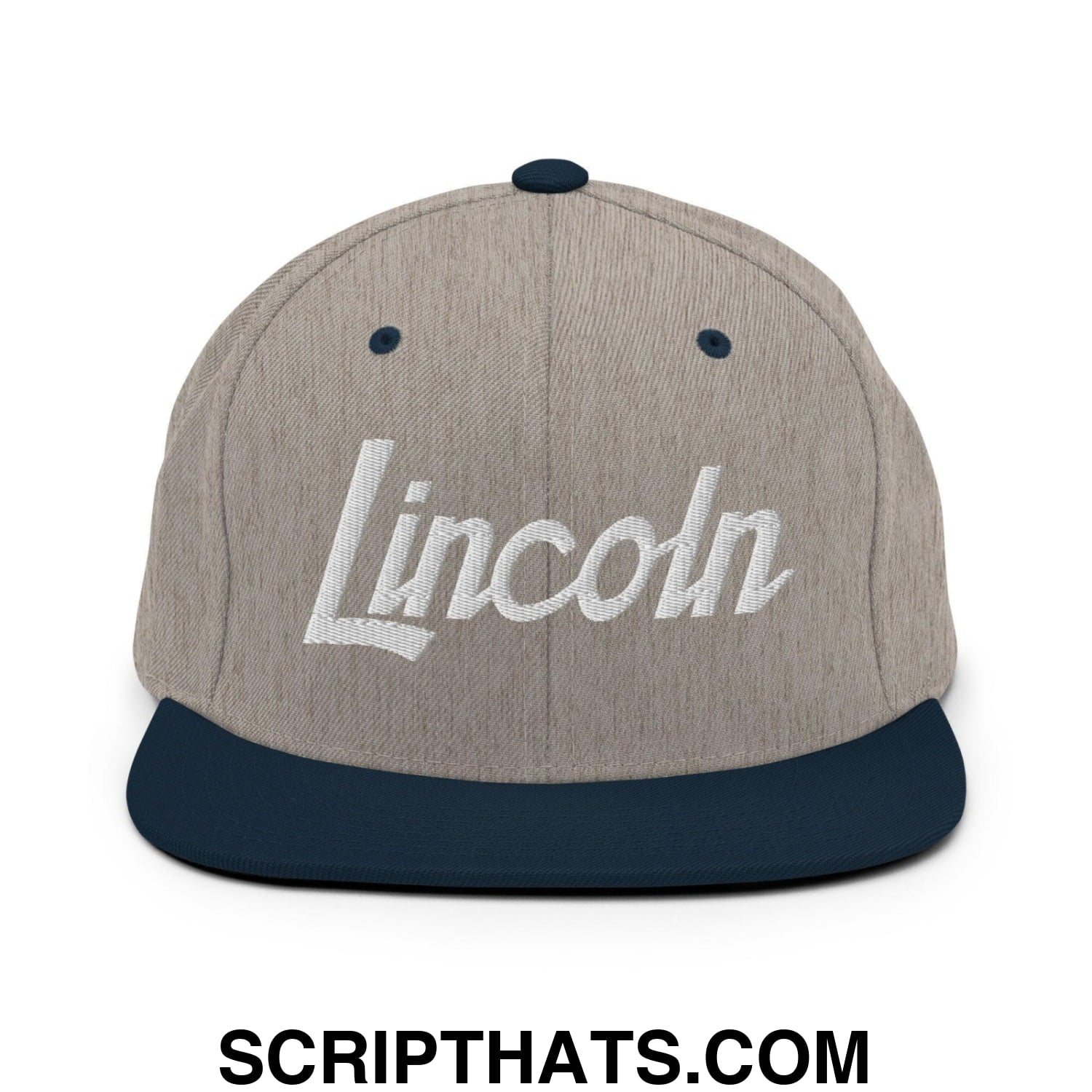 Lincoln Script Snapback Hat Heather Grey Navy
