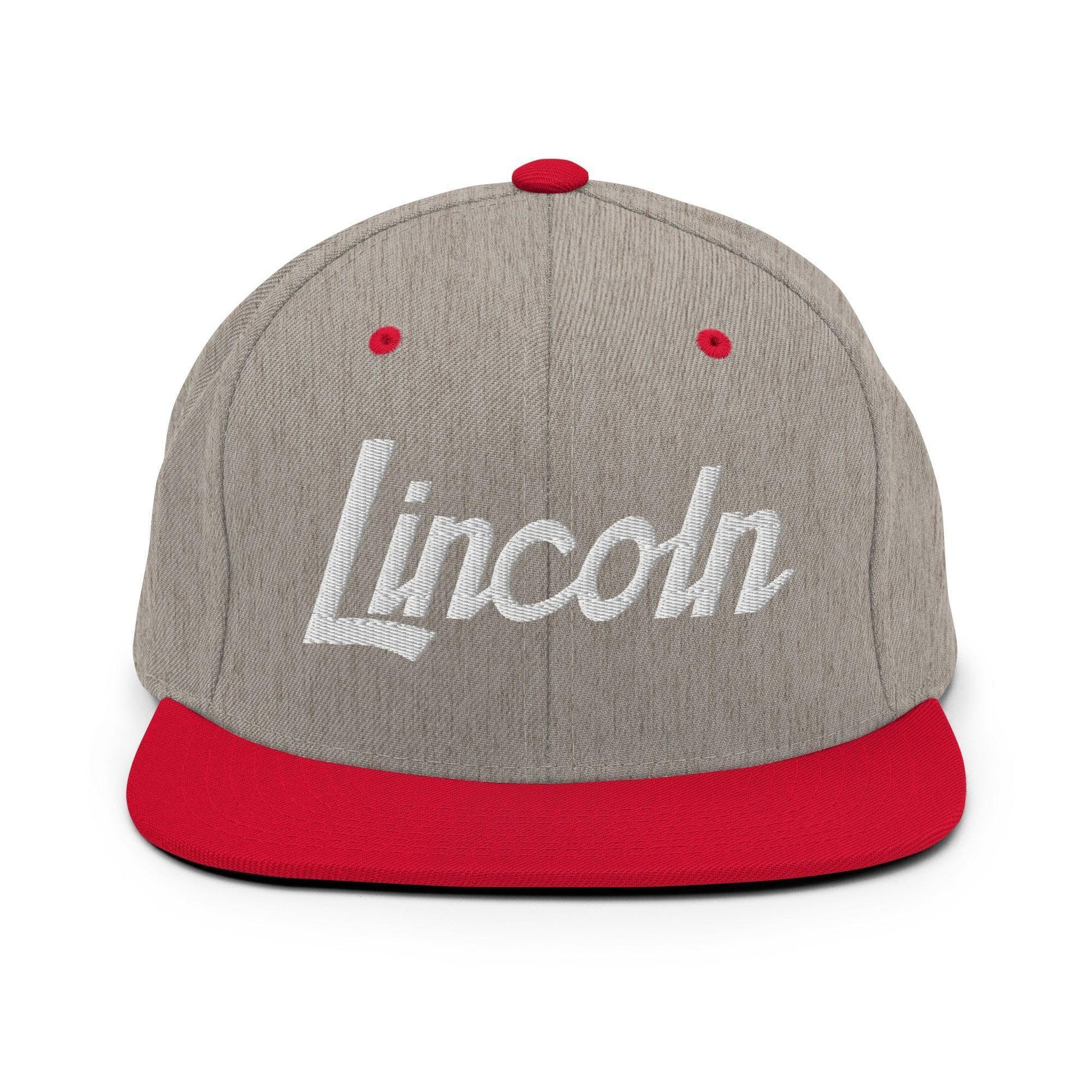 Lincoln Script Snapback Hat Heather Grey/ Red