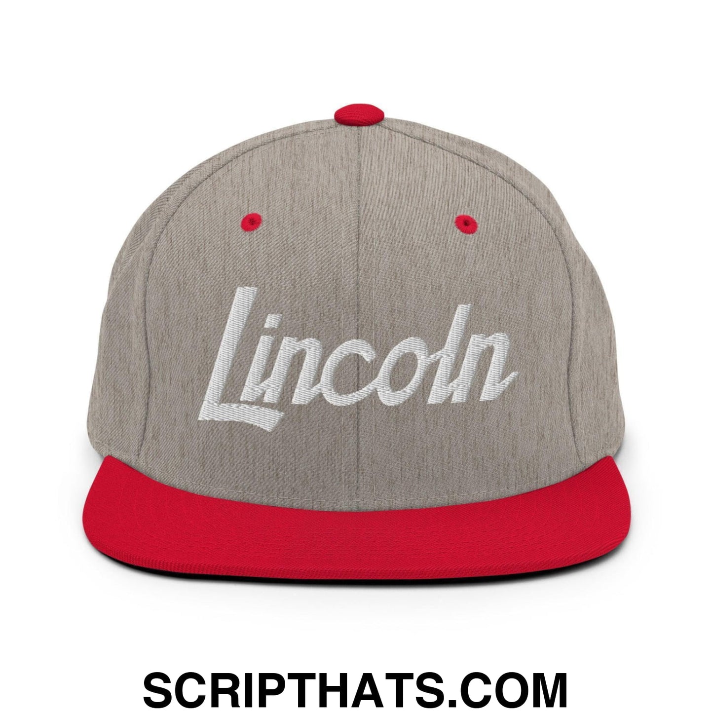 Lincoln Script Snapback Hat Heather Grey Red