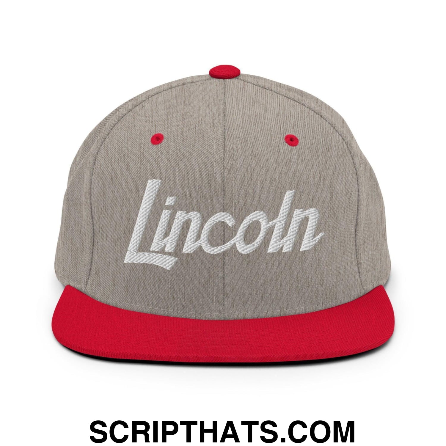 Lincoln Script Snapback Hat Heather Grey Red
