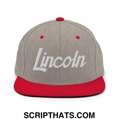 Lincoln Script Snapback Hat Heather Grey Red