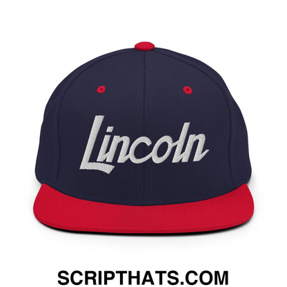 Lincoln Script Snapback Hat Navy Red