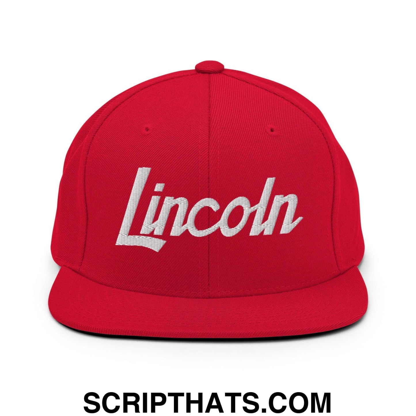 Lincoln Script Snapback Hat Red