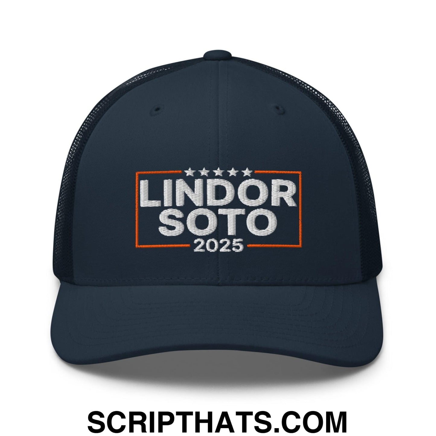Lindor Soto 2025 Embroidered Mesh Trucker Hat Navy