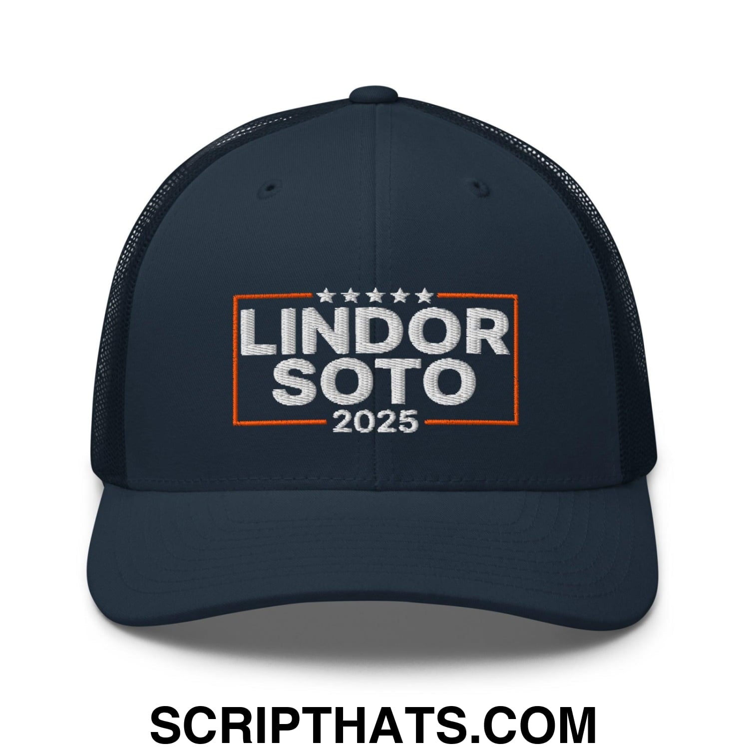 Lindor Soto 2025 Embroidered Mesh Trucker Hat Navy
