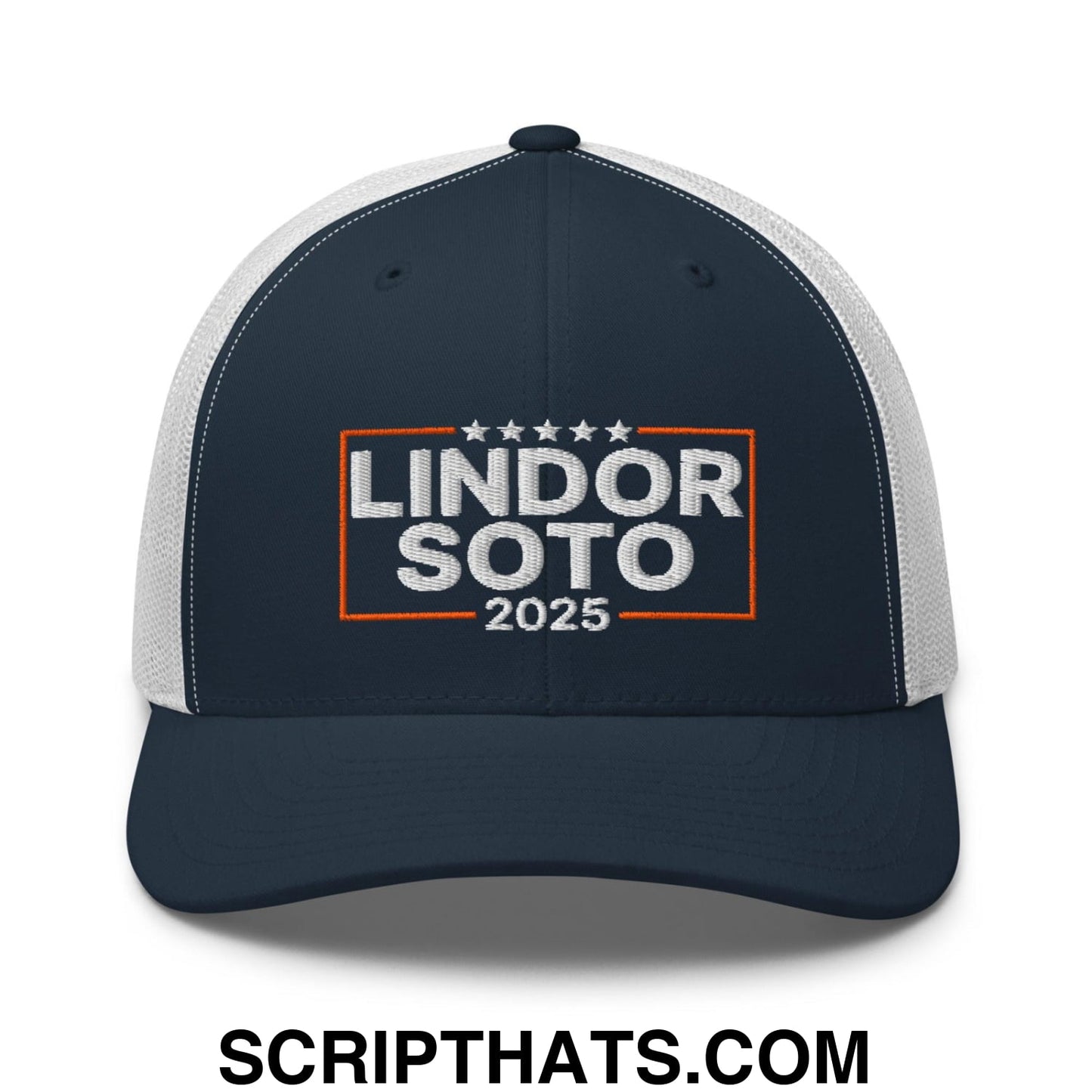 Lindor Soto 2025 Embroidered Mesh Trucker Hat Navy White