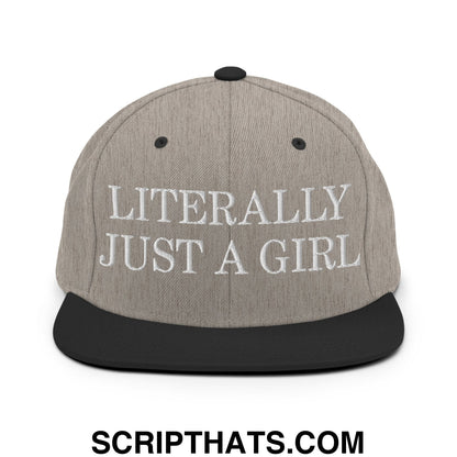 Literally Just a Girl Embroidered Flat Bill Brim Snapback Hat Heather Black