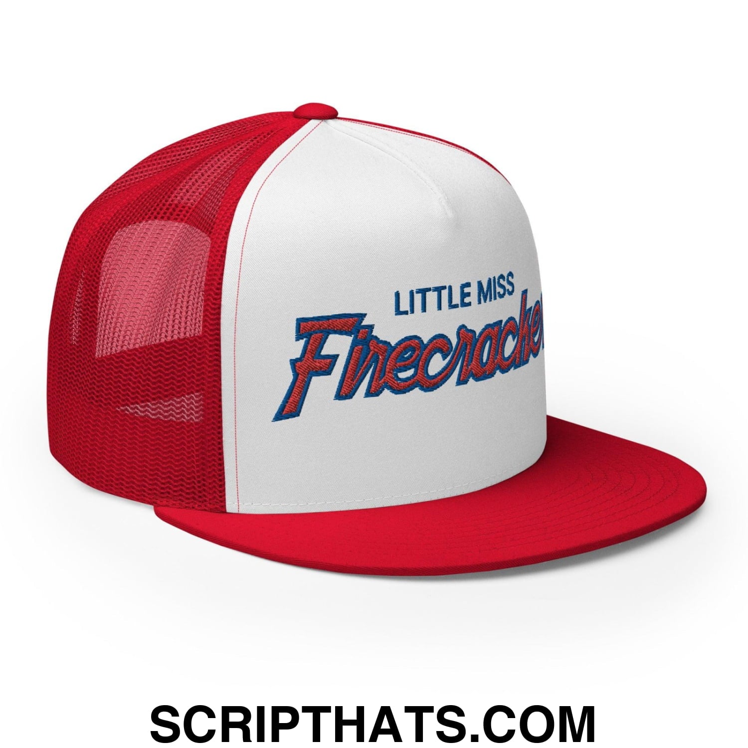 Little Miss Firecracker 4th of July Funny Snapback Trucker Hat Red White Red