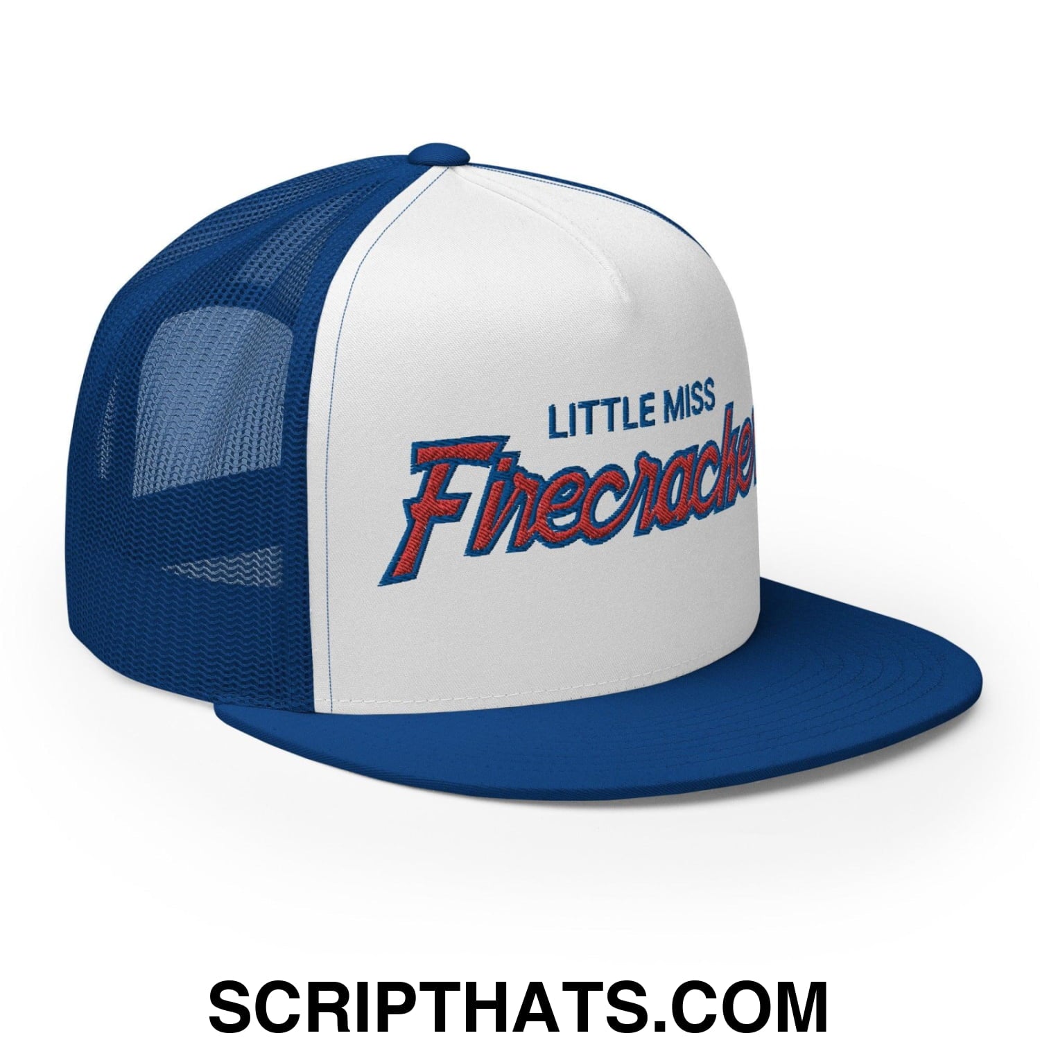Little Miss Firecracker 4th of July Funny Snapback Trucker Hat Royal White Royal