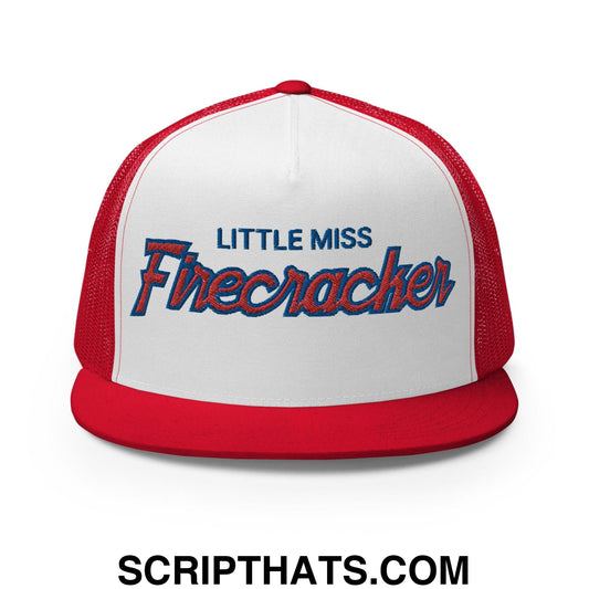 Little Miss Firecracker 4th of July Funny Snapback Trucker Hat Red White Red