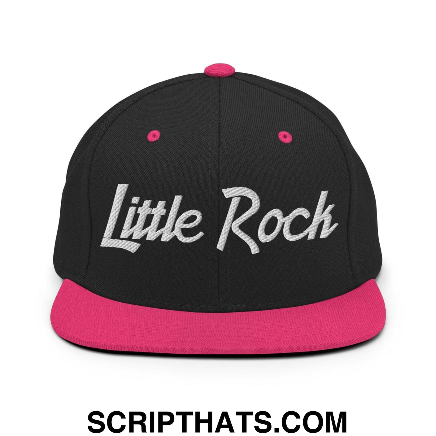 Little Rock Script Snapback Hat Black Neon Pink