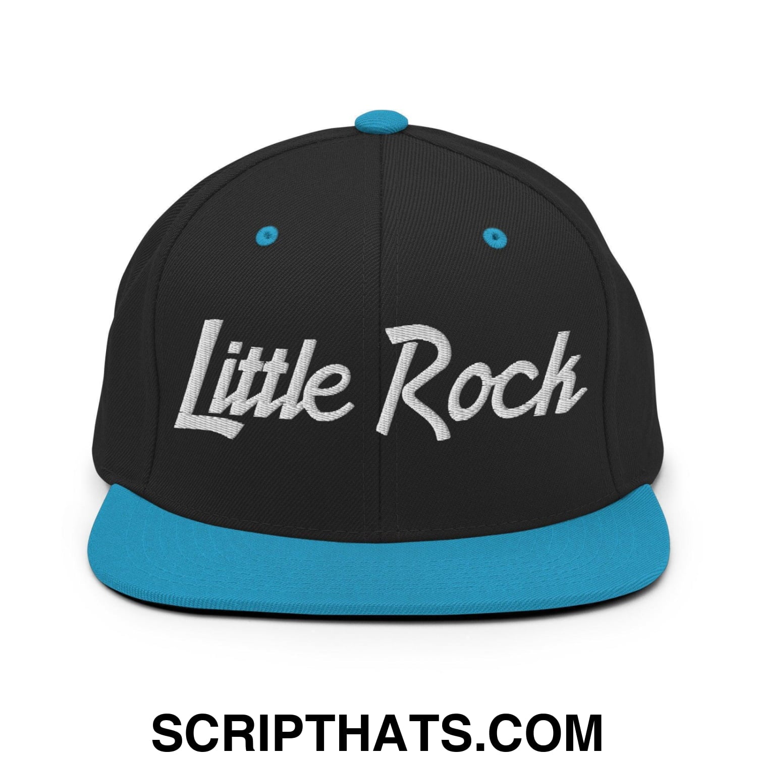 Little Rock Script Snapback Hat Black Teal