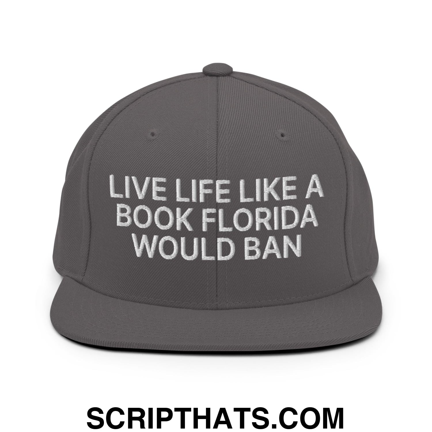 Live Life Like a Book Florida Would Ban Embroidered Flat Bill Brim Snapback Hat Dark Grey