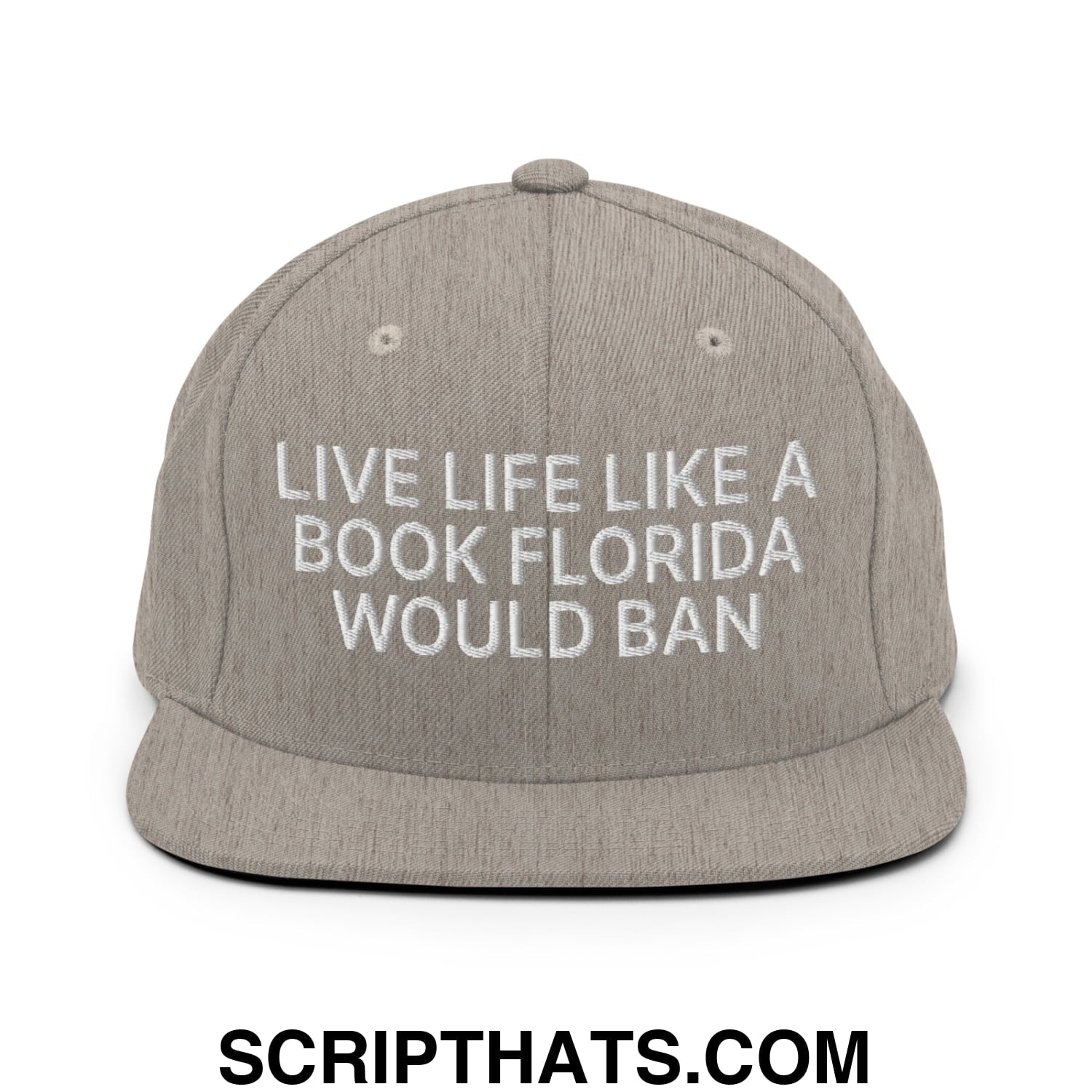 Live Life Like a Book Florida Would Ban Embroidered Flat Bill Brim Snapback Hat Heather Grey