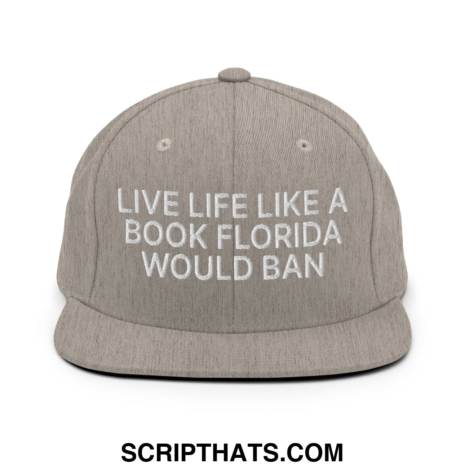 Live Life Like a Book Florida Would Ban Embroidered Flat Bill Brim Snapback Hat Heather Grey