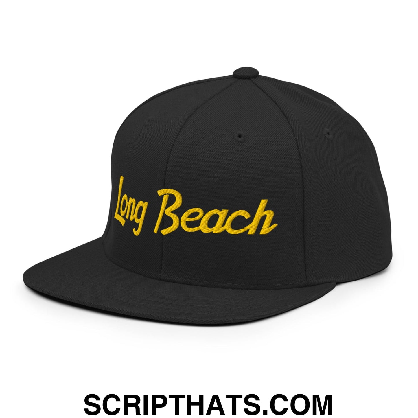 Long Beach Gold Script Snapback Hat Black