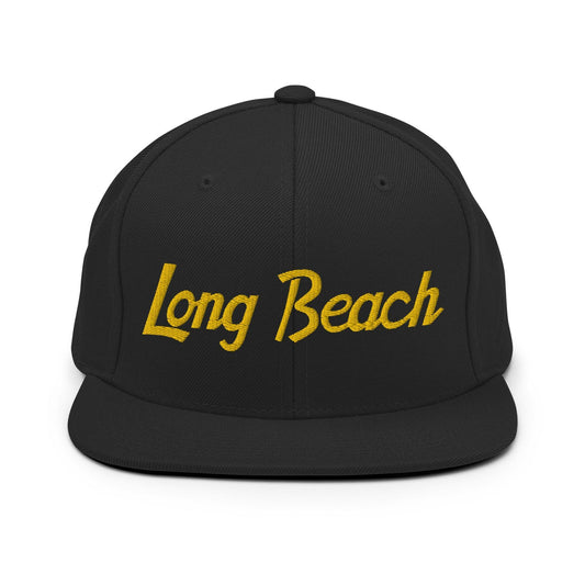 Long Beach Gold Script Snapback Hat Black