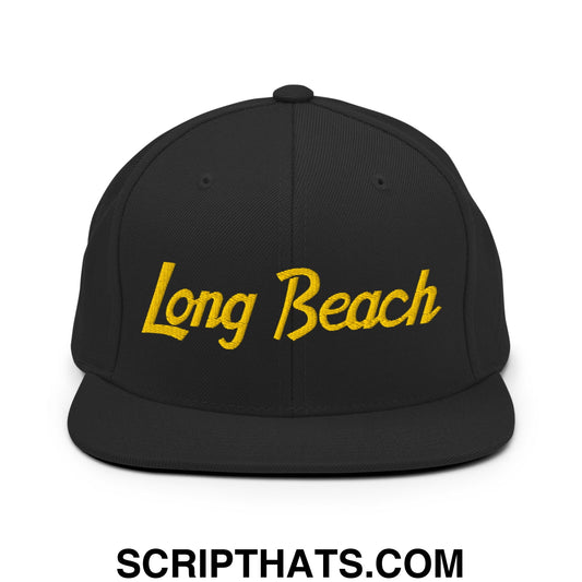 Long Beach Gold Script Snapback Hat Black