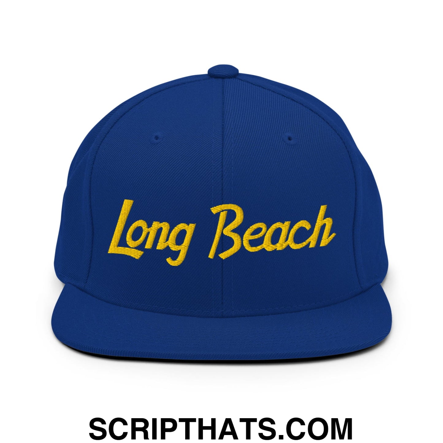 Long Beach Gold Script Snapback Hat Royal Blue