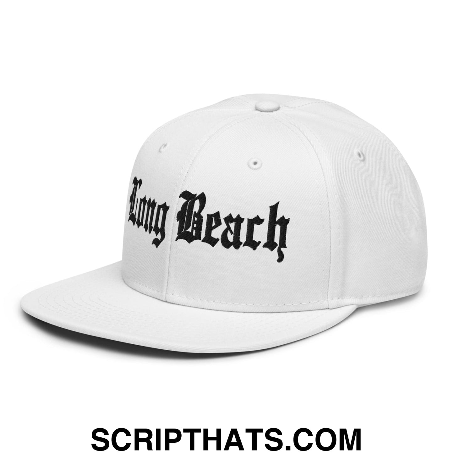 Long Beach II Old English Snapback Hat White