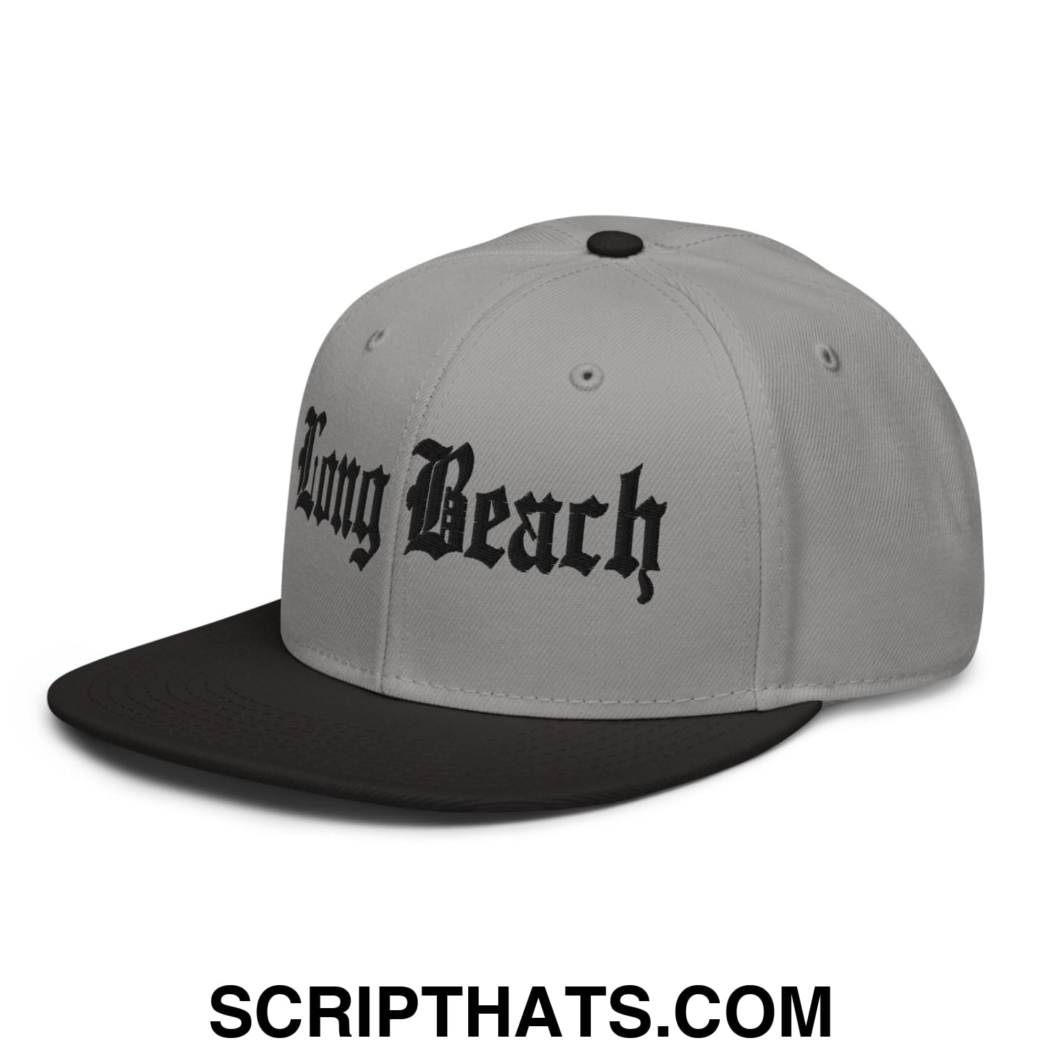 Long Beach II Old English Snapback Hat Black Gray Gray
