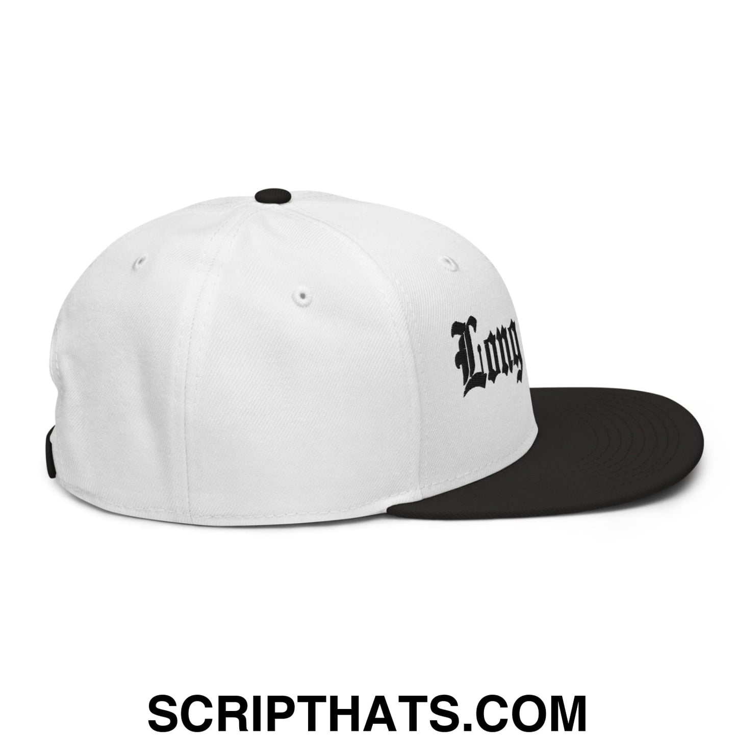 Long Beach II Old English Snapback Hat Black White White