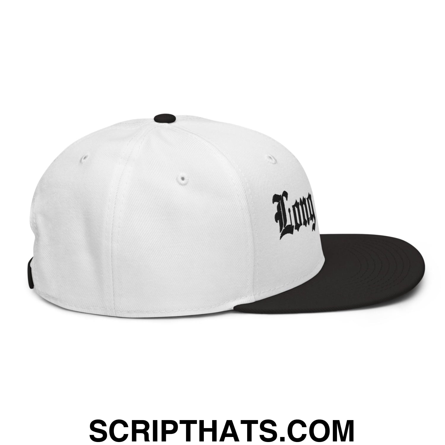 Long Beach II Old English Snapback Hat Black White White