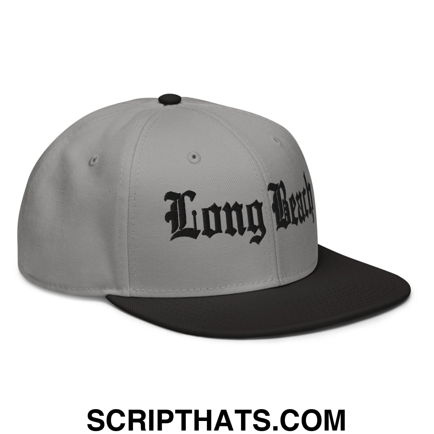 Long Beach II Old English Snapback Hat Black Gray Gray