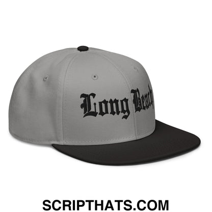 Long Beach II Old English Snapback Hat Black Gray Gray
