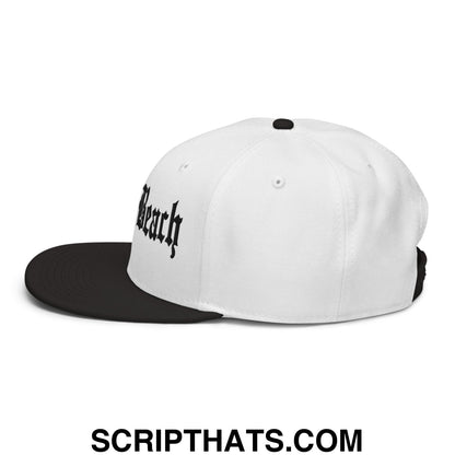 Long Beach II Old English Snapback Hat Black White White