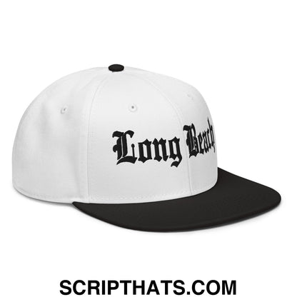 Long Beach II Old English Snapback Hat Black White White