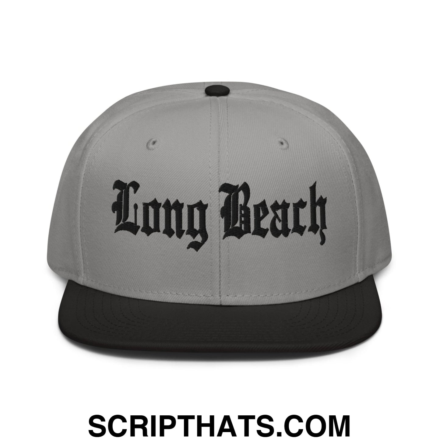 Long Beach II Old English Snapback Hat Black Gray Gray