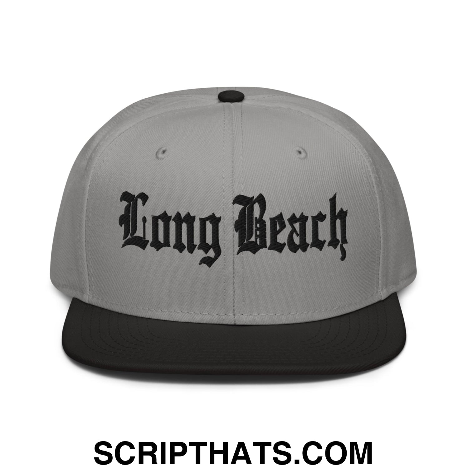 Long Beach II Old English Snapback Hat Black Gray Gray