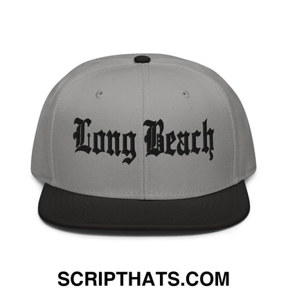 Long Beach II Old English Snapback Hat Black Gray Gray