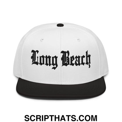 Long Beach II Old English Snapback Hat Black White White