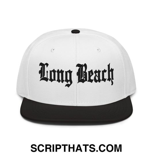 Long Beach II Old English Snapback Hat Black White White