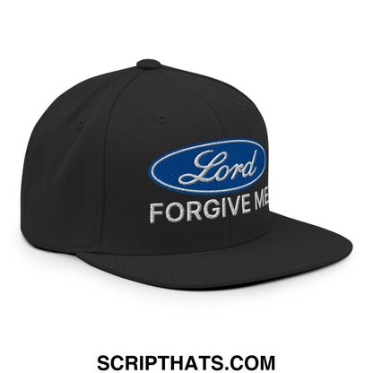 Lord Forgive Me Embroidered Flat Bill Brim Snapback Hat Black