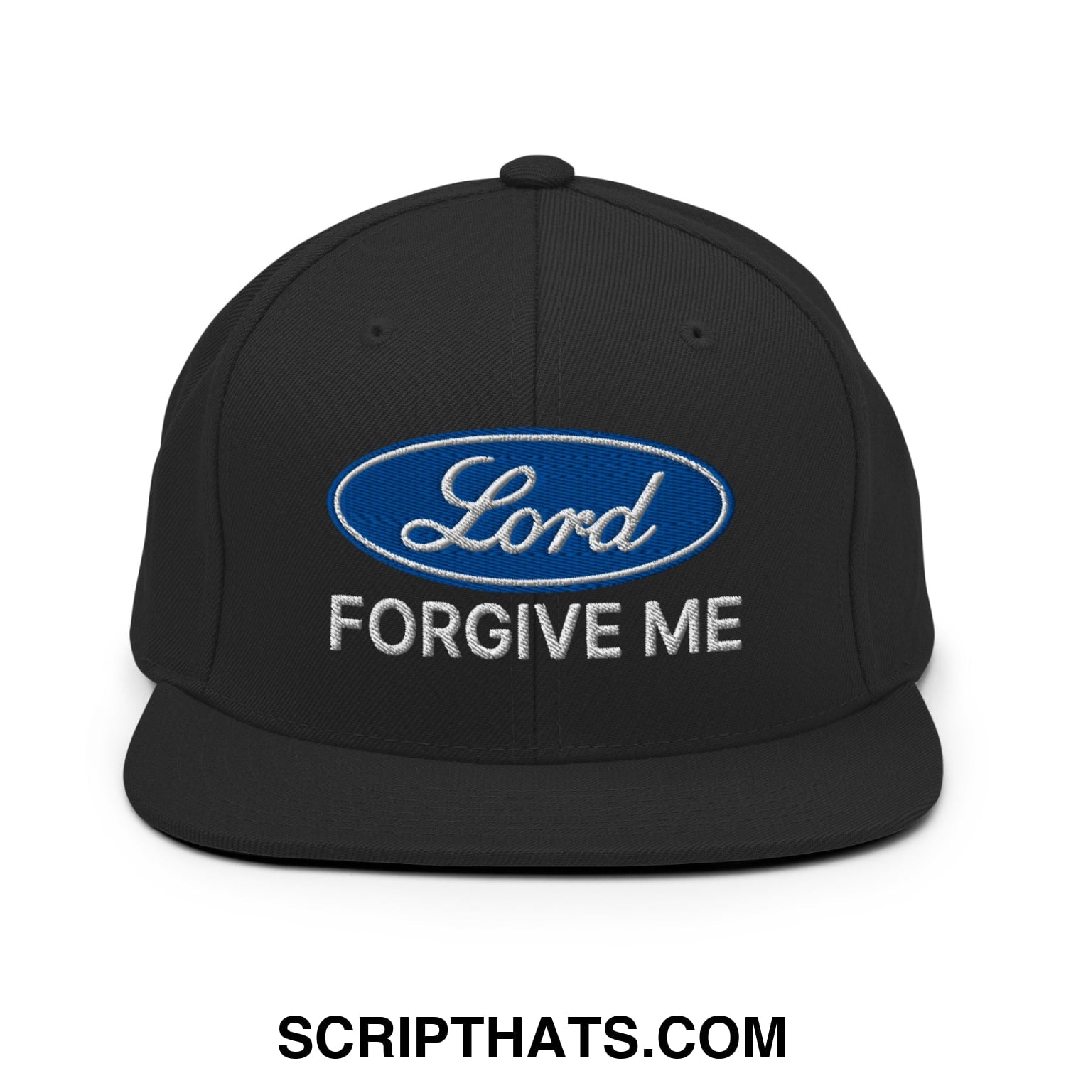 Lord Forgive Me Embroidered Flat Bill Brim Snapback Hat Black