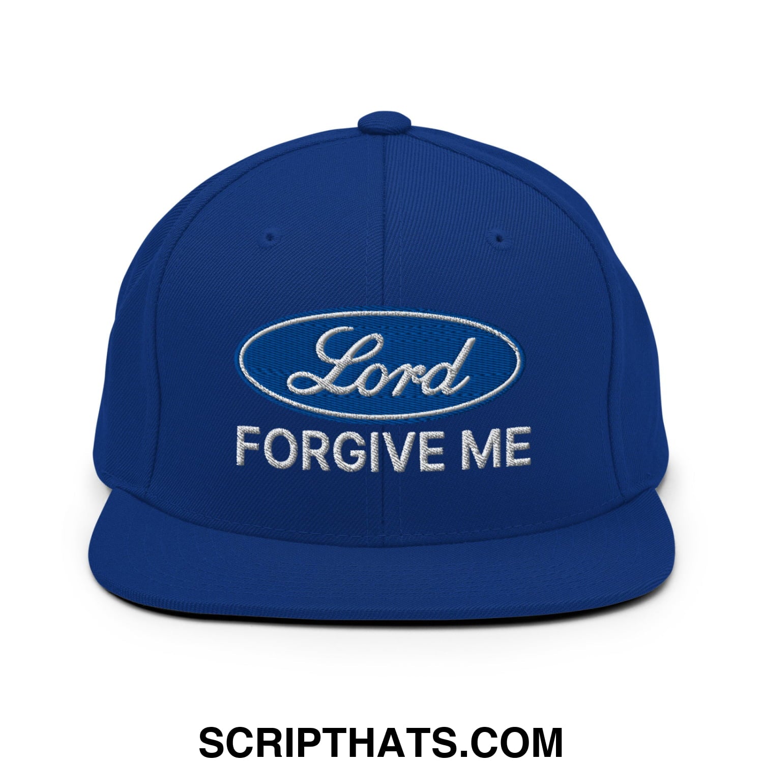Lord Forgive Me Embroidered Flat Bill Brim Snapback Hat Royal Blue
