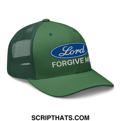 Lord Forgive Me Embroidered Mesh Trucker Hat Evergreen