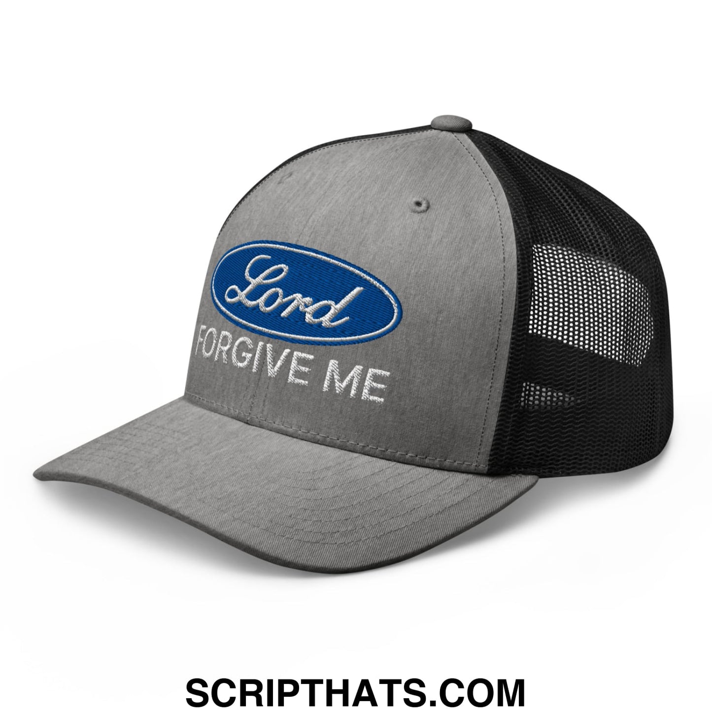 Lord Forgive Me Embroidered Mesh Trucker Hat Heather Black