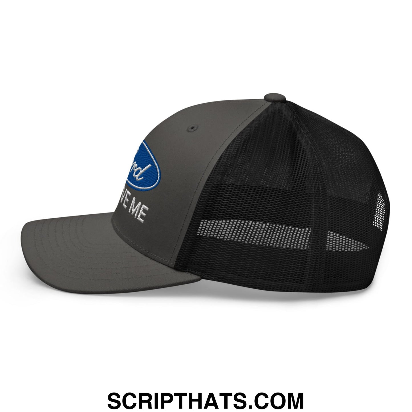 Lord Forgive Me Embroidered Mesh Trucker Hat Charcoal Black