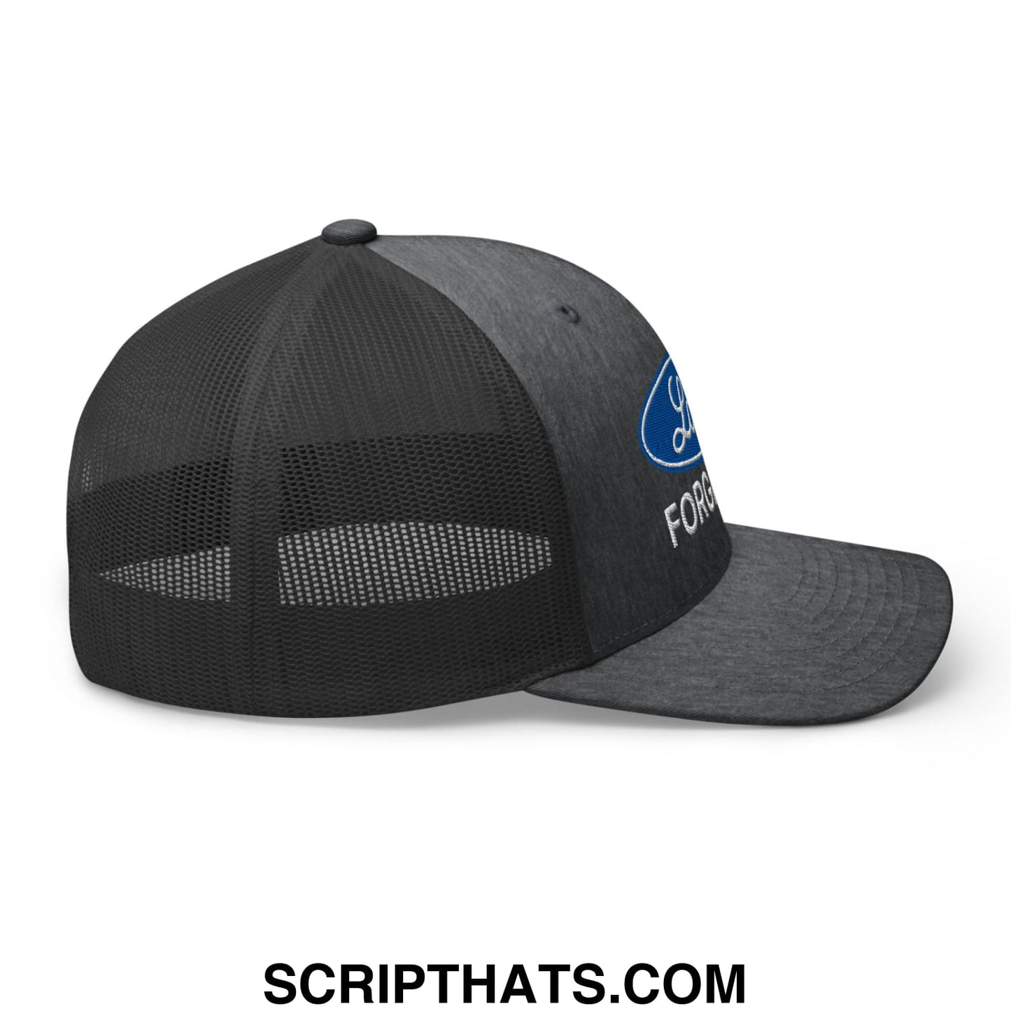Lord Forgive Me Embroidered Mesh Trucker Hat Dark Heather Gray