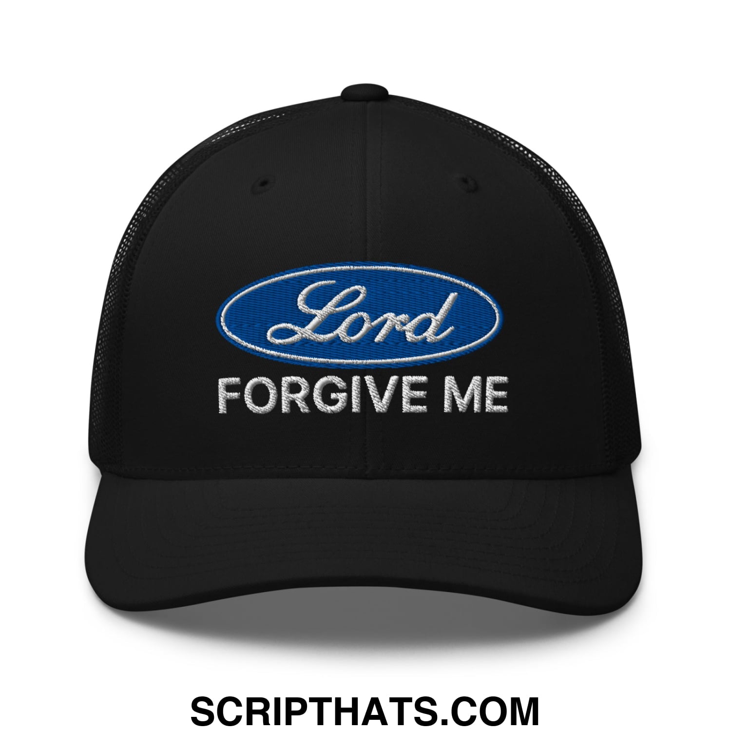 Lord Forgive Me Embroidered Mesh Trucker Hat Black