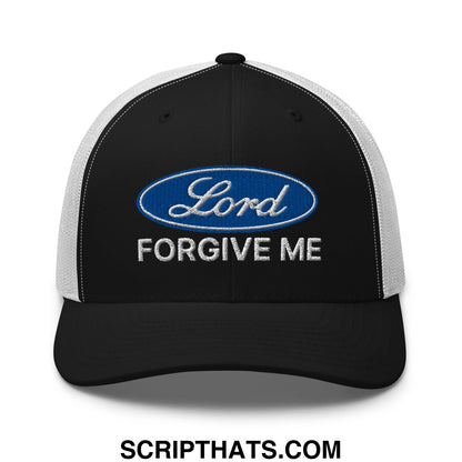 Lord Forgive Me Embroidered Mesh Trucker Hat Black White