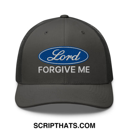 Lord Forgive Me Embroidered Mesh Trucker Hat Charcoal