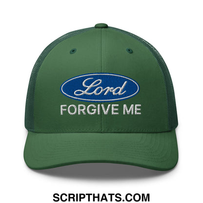 Lord Forgive Me Embroidered Mesh Trucker Hat Evergreen