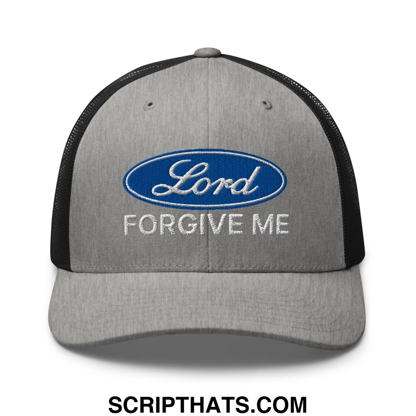 Lord Forgive Me Embroidered Mesh Trucker Hat Heather Black