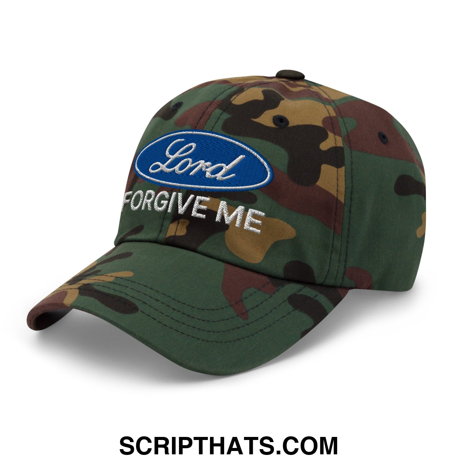 Lord Forgive Me Embroidered Unstructured Dad Hat Green Camo